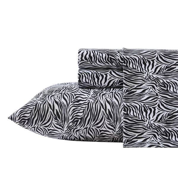 BETSEY JOHNSON Wild Zebra 4-Piece White/Black Microfiber Full