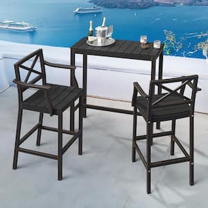 Humphrey 3 Piece 39 in. Black Alu Outdoor Patio Dining Set Pub Height Bar Table Plastic Top With Bar Stool For Balcony