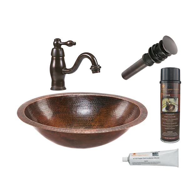 Premier Copper Products All-in-One Oval Under Counter Hammered Copper Bathroom Sink in Oil Rubbed Bronze