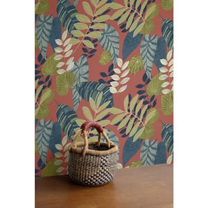 Tropicana Leaves Redwood, Olive, and Washed Denim Botanical Paper Strippable Roll (Covers 60.75 sq. ft.)
