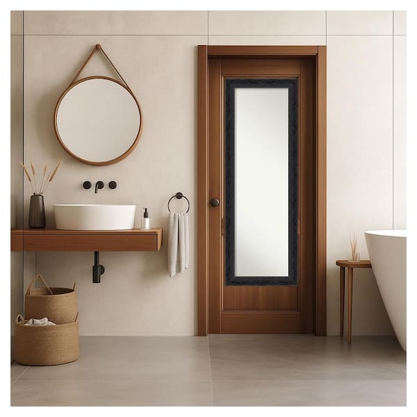 Filigree Gloss Black 18.5 in. x 52.5 in. Non-Beveled Traditional Rectangle Framed Full Length On the Door Mirror