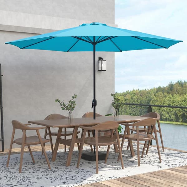 11 ft. Steel Market Crank Patio Umbrella in Aqua
