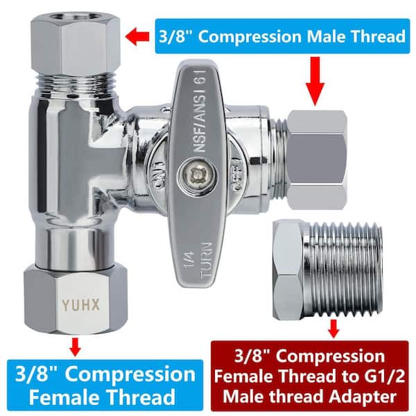 Brass Angle Stop Add-A-Tee Valve for Bidet with Adapter in Chrome