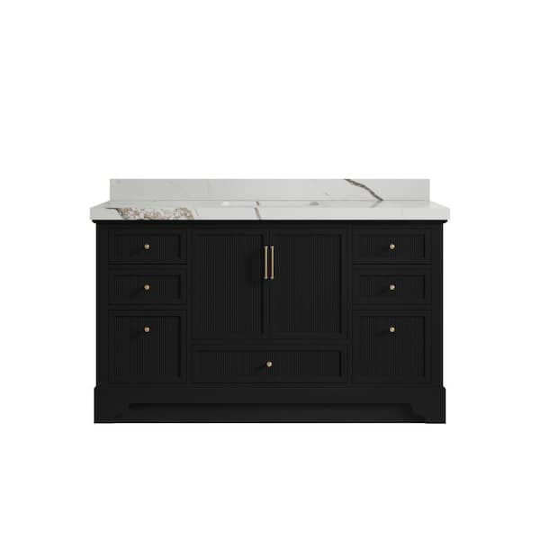Willow Collections Alys 60 in. W x 22 in. D x 36 in. H Single Sink Bath Vanity in Black with 2 in. Calacatta Gold Top