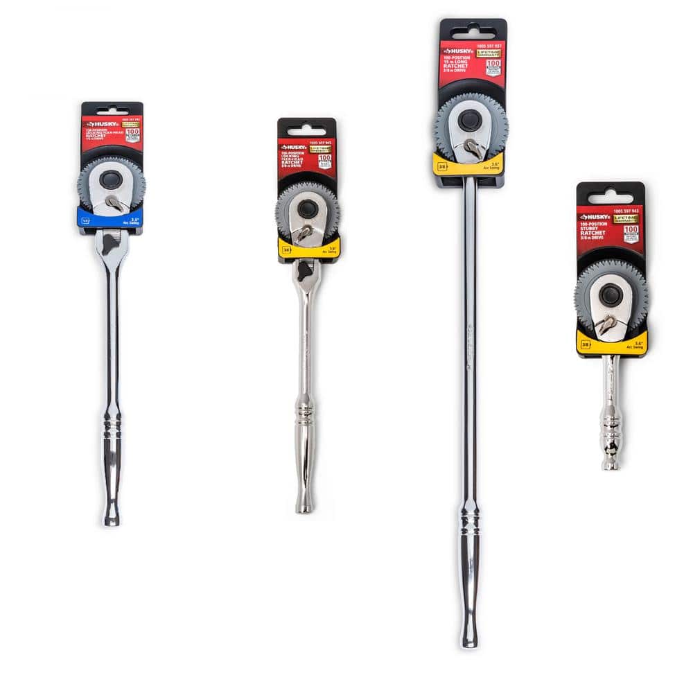 Husky 3/8 and 1/2 in. Drive Ratchet Set (4Piece) H100DRAT4PCCB The