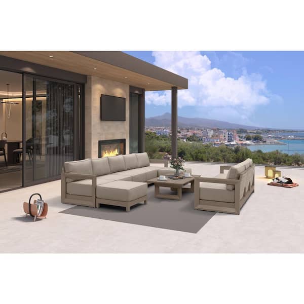 11 Pieces Patio Conversation Sets All Weather Outdoor Couch Sectional Set with Cushion Conversation Set Khaki