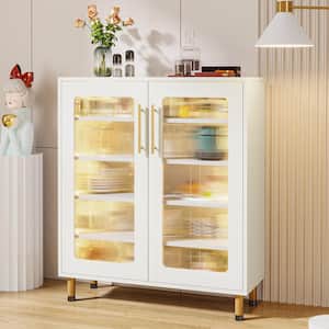 Ahlivia White Wood 31.5 in. Sideboard Buffet Cabinet with Doors and LED Light