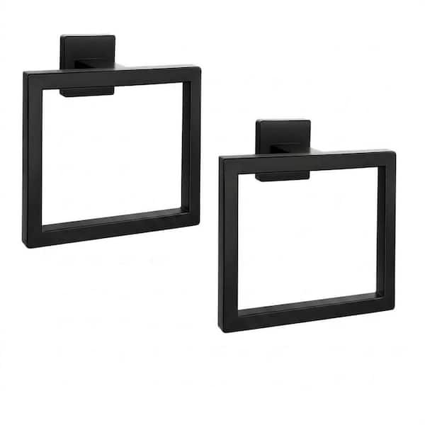 2-Piece Matte Black Square Towel Ring, Stainless Steel Hand Towel Holder, Wall Mounted Bathroom Accessories