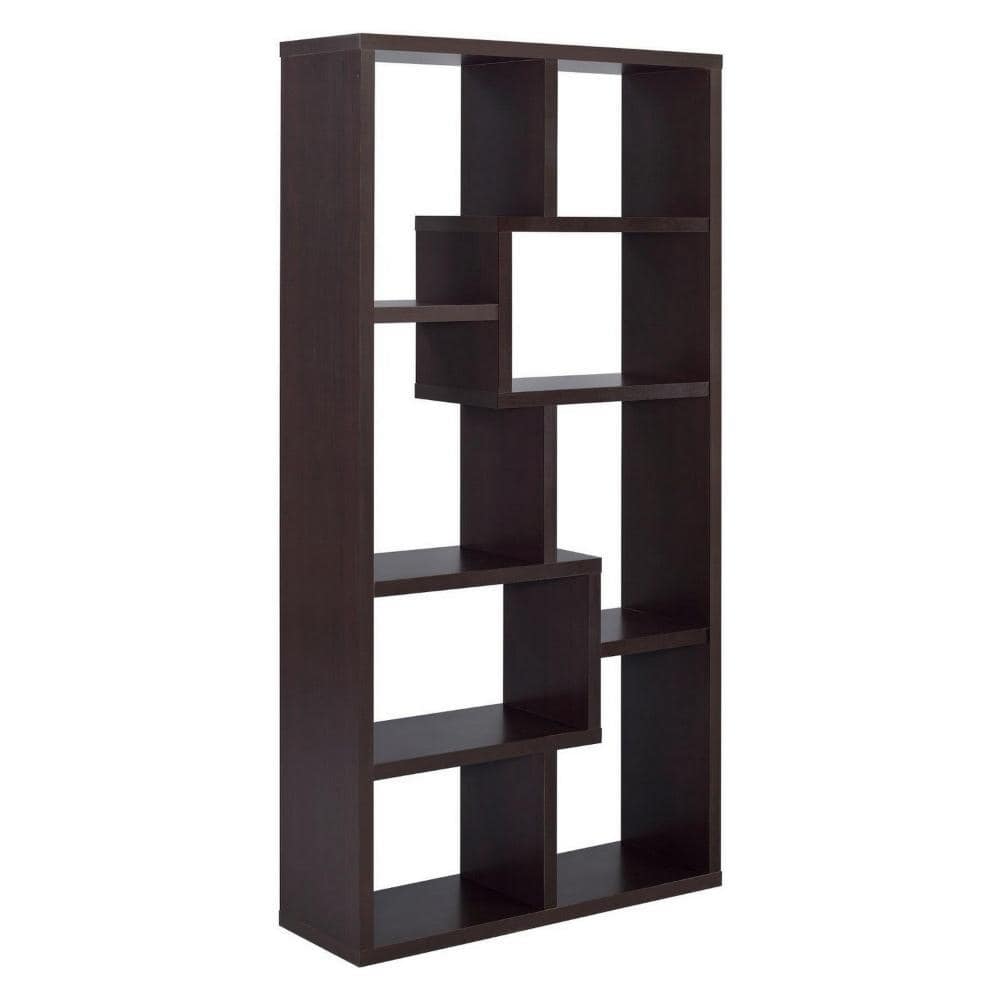 Cappuccino Brown Asymmetrical Cube Wood Bookcase