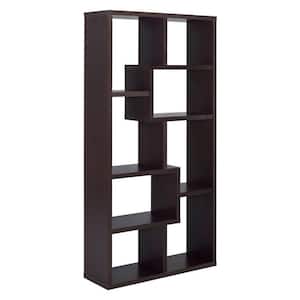 Contemporary Asymmetrical 70.75 in. Brown Wood 4-Shelf Cube Bookcase
