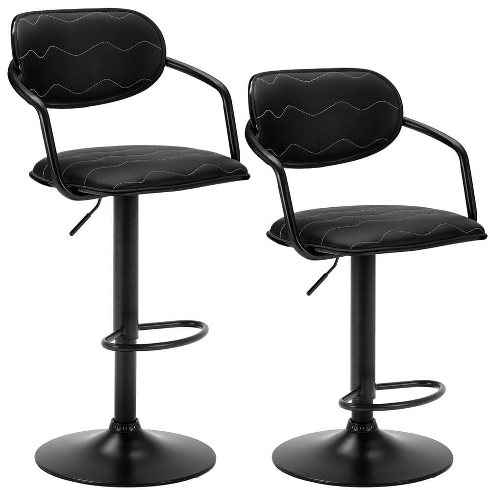Bar Stools Set, 23.43 in. Black Low Back Metal Bar Stool Counter Stool with Arm, PU Leather Swivel Bar Chairs Set of 2 price history on PriceWatchPro