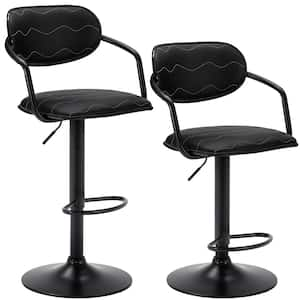 Bar Stools Set, 23.43 in. Black Low Back Metal Bar Stool Counter Stool with Arm, PU Leather Swivel Bar Chairs Set of 2