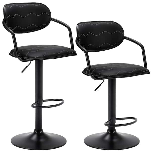 VECELO Bar Stools Set, 23.43 in. Black Low Back Metal Bar Stool Counter Stool with Arm, PU Leather Swivel Bar Chairs Set of 2