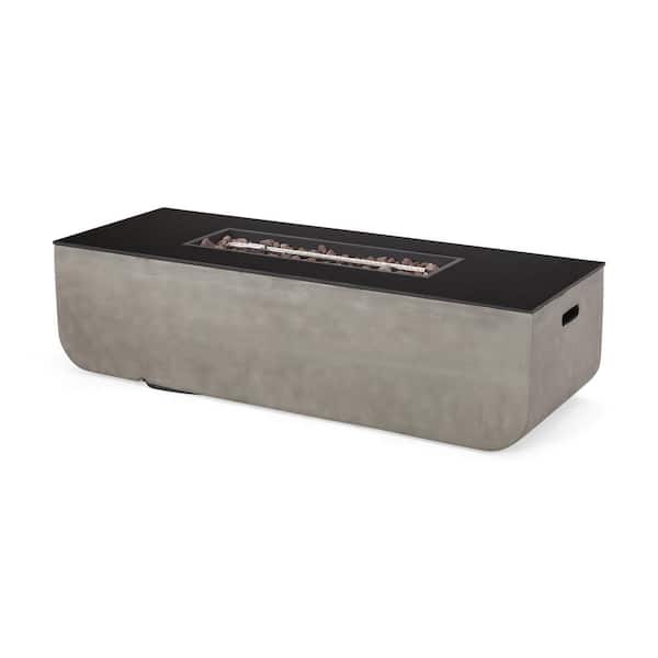 Tatayosi 56-Inch Outdoor Patio Concrete Fire Pit Table, Rectangle Gas Burning, Magnesium Oxide, Light Gray + Black