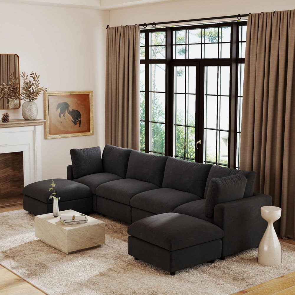 6-Piece Black Modular Sectional Sofa Chenille Living Room Set, Extra-Wide Seating, Removable Washable Covers price history on PriceWatchPro