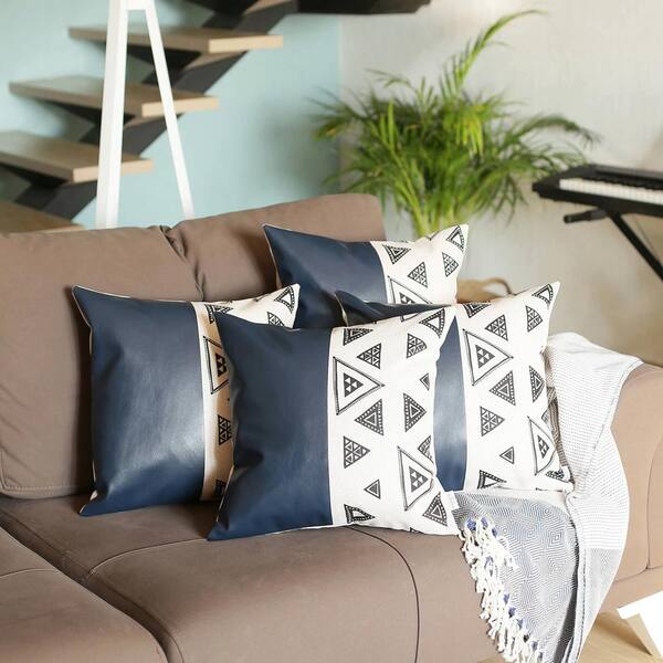 Decorative Faux Leather Square 17 Throw Pillow Cover (Set of 4
