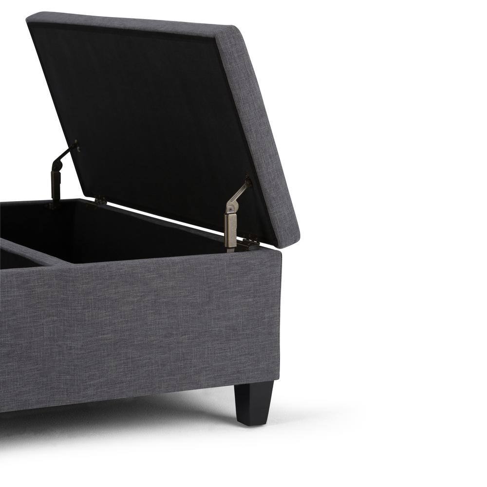 Slate Gray Linen-Look Dual Compartment Flip-Up Ottoman