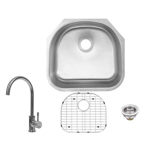 Glacier Bay All In One Undermount 16 Gauge Stainless Steel 23 In 0 Hole D Shape Single Bowl Kitchen Sink With Gooseneck Faucet Vu2321a116p805c The Home Depot