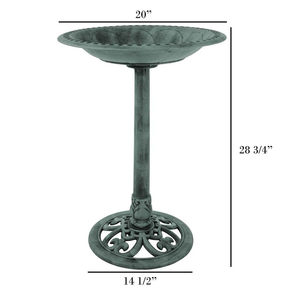 Antique Patina Green Weather-Resistant Plastic Bird Bath with Stand
