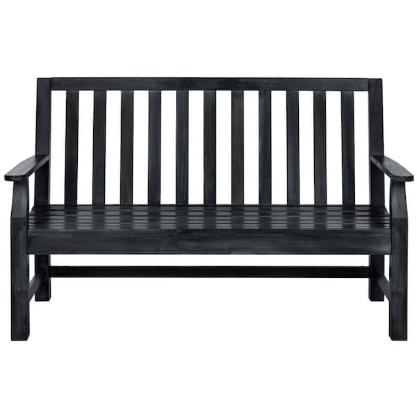 SAFAVIEH Indaka 59.8 in. 2-Person Dark Slate Grey Acacia Wood Outdoor Bench