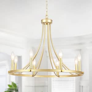 Yenier 8-Light Gold Rustic Farmhouse Dimmable Kitchen Island Wagon Wheel Chandelier Candle Style for Living Room Foyer