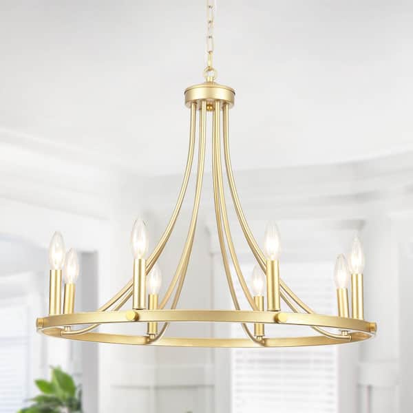 Yenier 8-Light Gold Rustic Farmhouse Dimmable Kitchen Island Wagon Wheel Chandelier Candle Style for Living Room Foyer