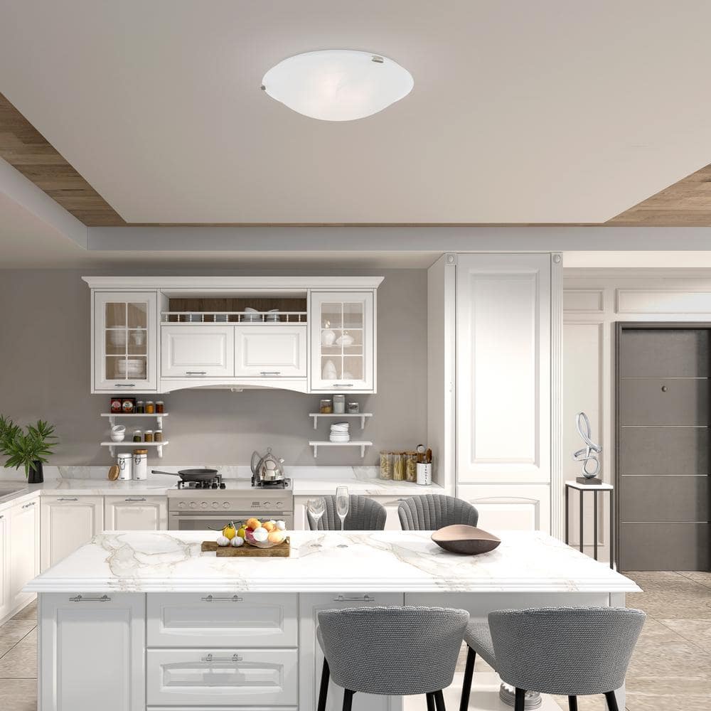 Transitional Brushed Nickel 4-Light Flush Mount with White Alabaster Glass