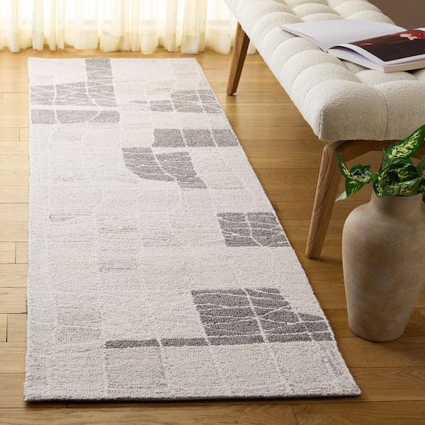 Pine 2 ft. x 8 ft. Ivory/Light Brown Abstract Tile Runner Rug