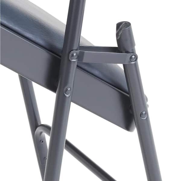 National Public Seating 1204 Blue Vinyl Padded Seat Stackable Folding Chair (Set of 4) - 3