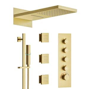 15-Spray 22 in. x 9 in. Wall Mount 2-Functions Fixed and Handheld Shower Head 2.5 GPM with 3-Jets in Bruhsed Gold