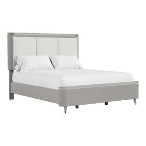 Quill Gray Wood Frame Queen Panel Bed with Upholstered Headboard