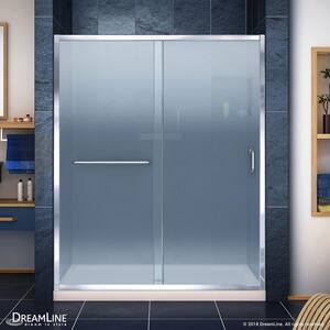 Infinity-Z 36 in. x 60 in. Semi-Frameless Sliding Shower Door in Chrome with Center Drain Shower Base in Biscuit