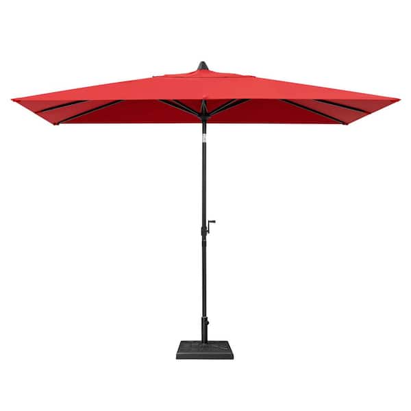 Rectangular Outdoor Market Umbrella in Red 9 ft. x 5 ft. Patio Table Umbrella with 43 lb. Resin Weighted Base and 8 Ribs