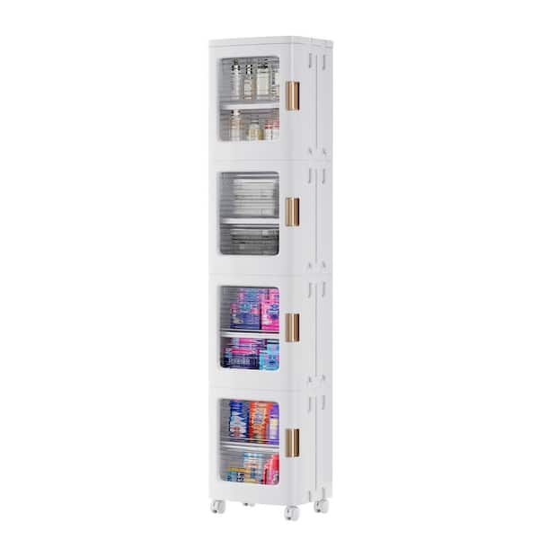 Slim Storage Cabinet White 14.6 x 11.4 in. Accent Cabinet Office Storage Cabinet with 4 Adjustable Shelves 65.4 in. H