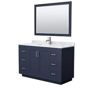Miranda 54 in. W x 22 in. D x 33.75 in. H Single Sink Bath Vanity in Dark Blue with White Carrara Marble Top and Mirror