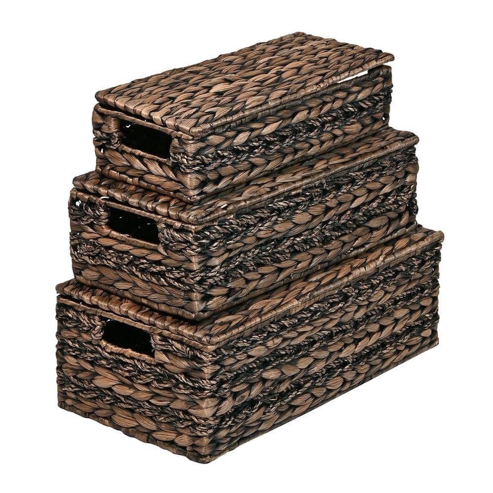 Brown Handwoven Seagrass Rectangular Storage Baskets Set of 3