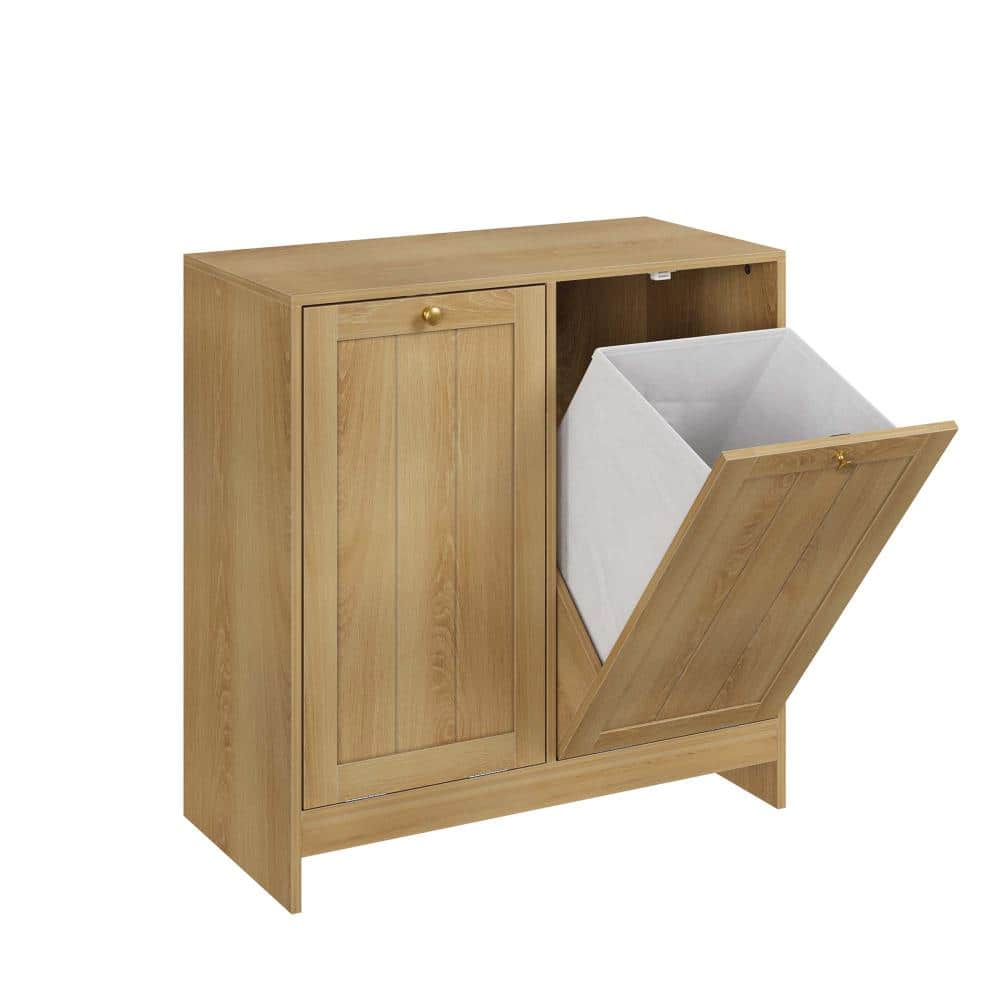 26 in. W x 13 in. D x 27 in. H Bathroom Linen Cabinet, Tilted Laundry Hamper Storage Cabinet with Removable Basket, Oak price history on PriceWatchPro