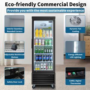 19.2 cu. ft. Black Commercial Refrigerators, Glass Door Merchandiser Refrigerator with Swing Door and LED Top Panel