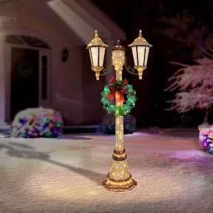 72 in. Gold/Green Lighted Lamp Post with 35 Twinkling Lights