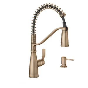 Nolia Single-Handle Pre-Rinse Spring Pulldown Sprayer Kitchen Faucet with Power Boost in Bronzed Gold