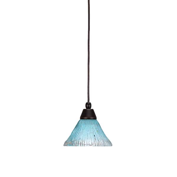 Unbranded Bryson 100-Watt 1-Light Brown Shaded Pendant Light Mini Pendant with 7" Teal Glass Shade, No bulb included