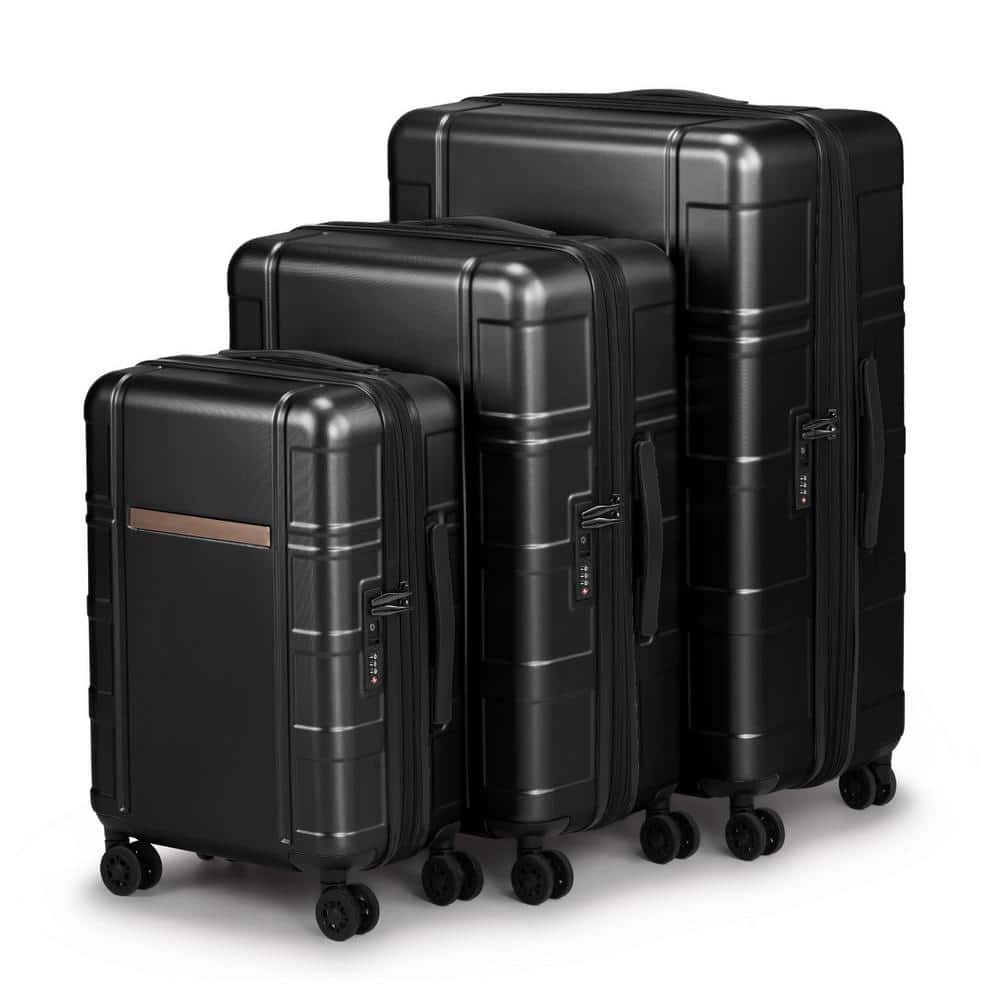 Karl home 3-Piece Black 20 in. 24 in. 28 in. Luggage Expandable