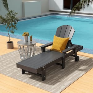 Laguna Gray HDPE Plastic Outdoor Adjustable Backrest Classic Adirondack Chaise Lounger With Arms And Wheels