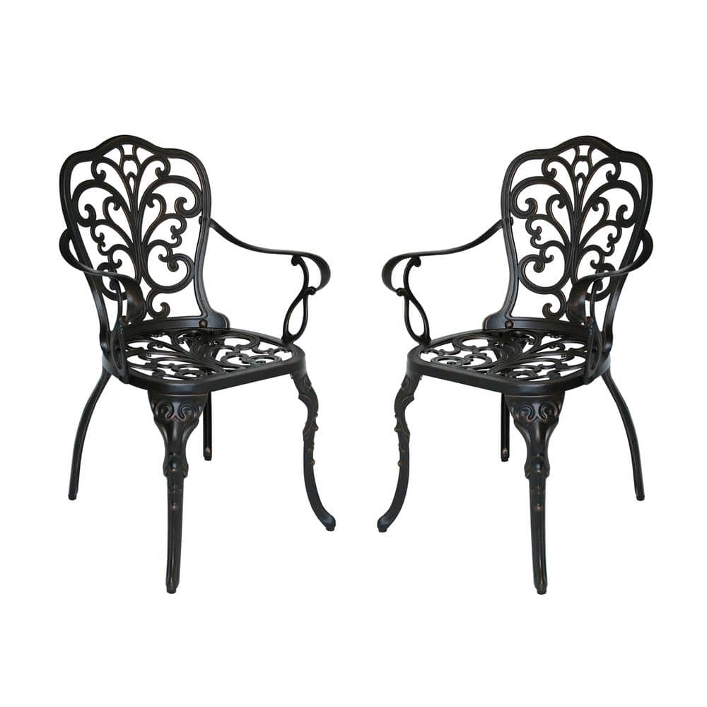 Elegant Shiny Copper Cast Aluminum Dining Armchair, Set of 2