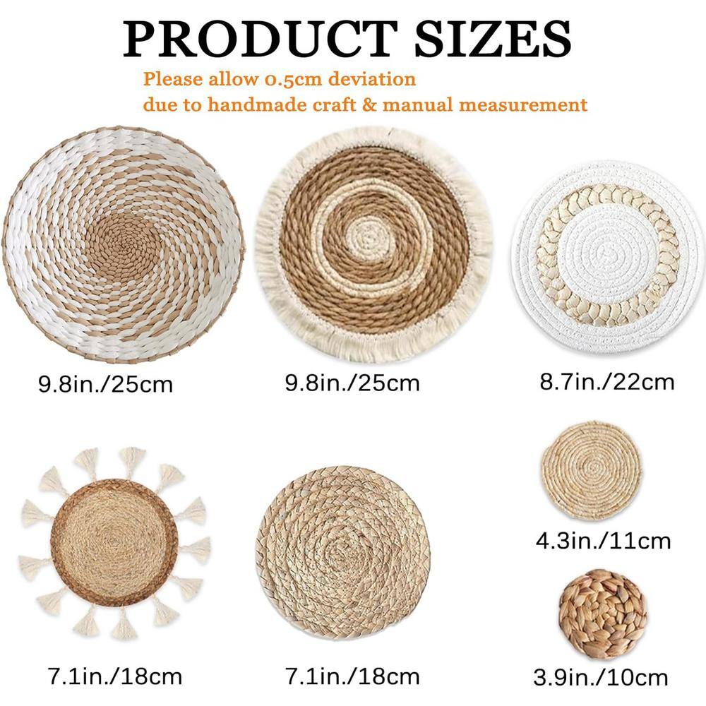 Round Seagrass and White Woven Wall Baskets Set