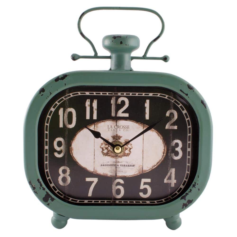 Distressed Teal Metal Wall Clock with Glass Lens