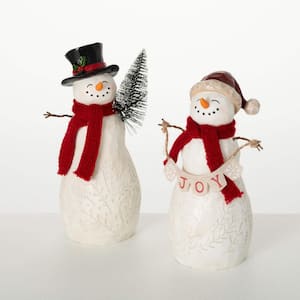 8.25 in. and 8.75 in. Christmas Joyful Snowmen Figurine Set of 2