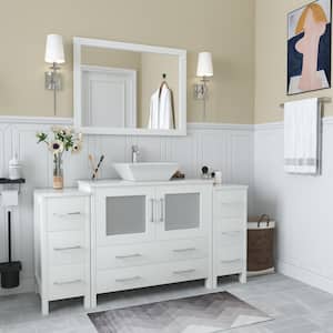 Ravenna 60 in. W Bathroom Vanity in White with Single Basin in White Engineered Marble Top and Mirror