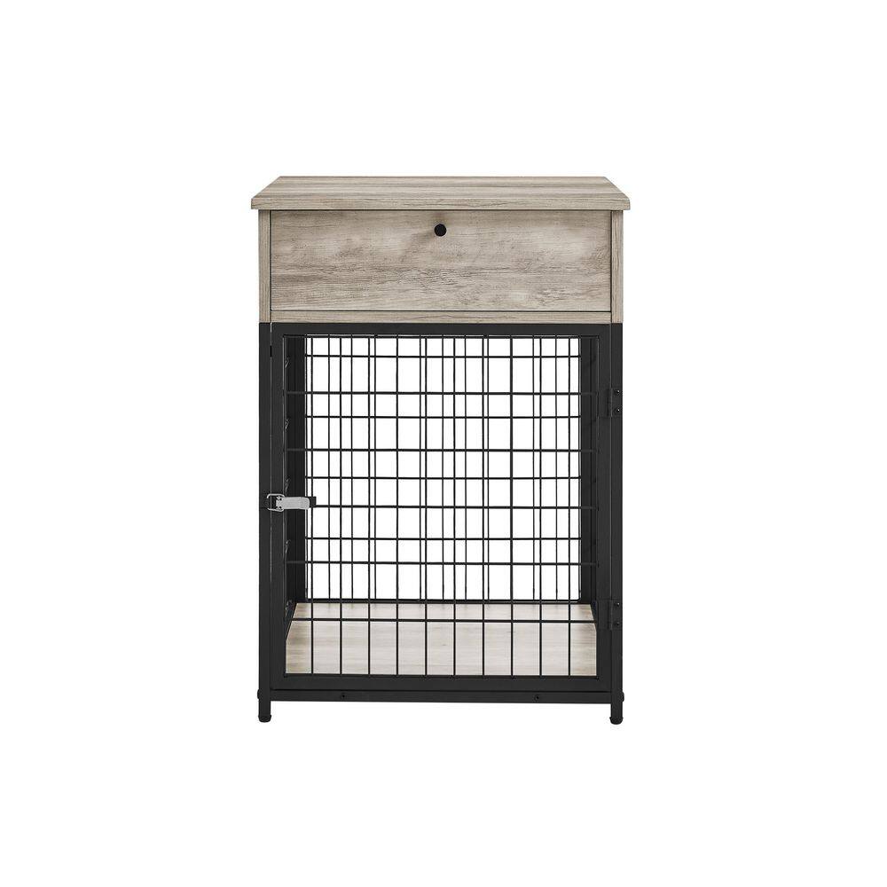 Tileon Pet Crate End Table, Grey Particle Board Dog Kennel with Storage ...