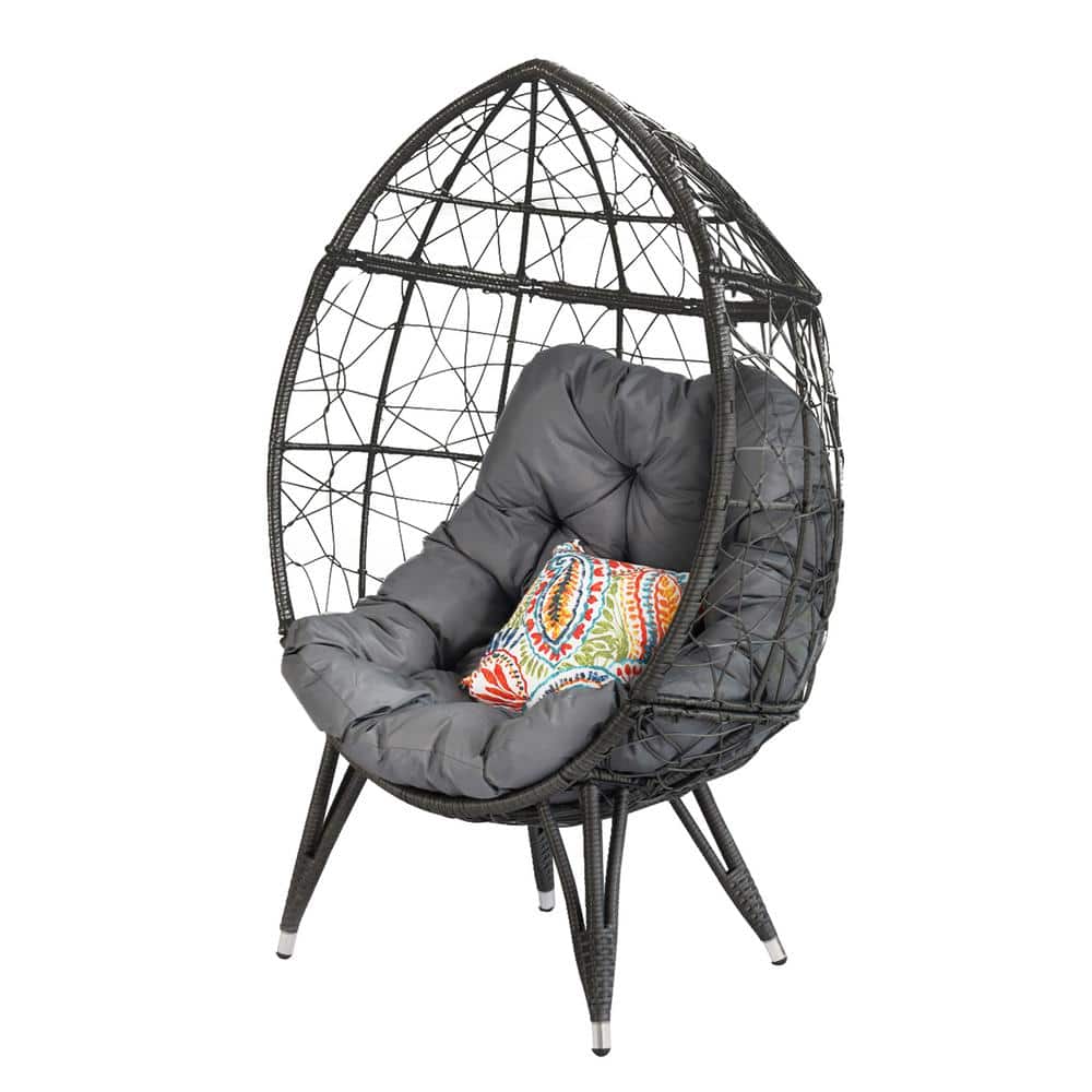 Wicker Outdoor Lounge Chair Patio Egg Chair Charcoal Grey Cushions Patio Ga